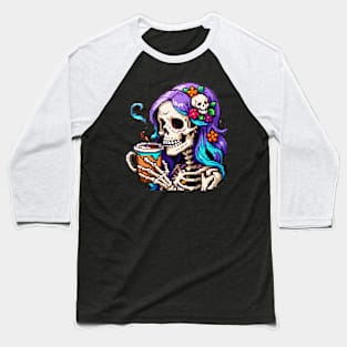 Skull Girl - I Love Coffee Baseball T-Shirt